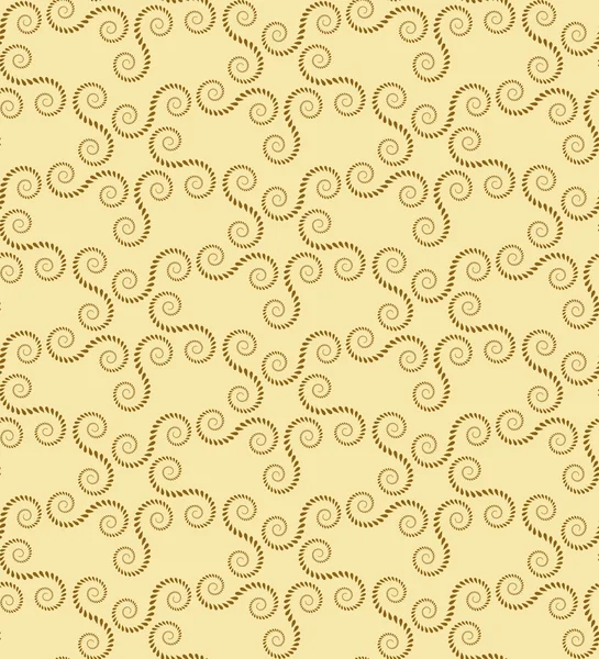 Spiralnahtloses Spitzenmuster. Vintage Textur. abstrakte Wirbelfiguren aus Lorbeerblättern. gelb, gold kontrastfarbener Hintergrund. Vektor — Stockvektor