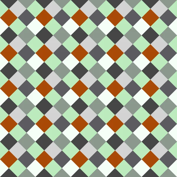 Patrón geométrico sin costuras comprobado. Diagonal cuadrado, fondo de línea tejida. Rombo, textura patchwork. Gris, naranja, verde, frío de color suave. Tema de invierno. Vector — Archivo Imágenes Vectoriales