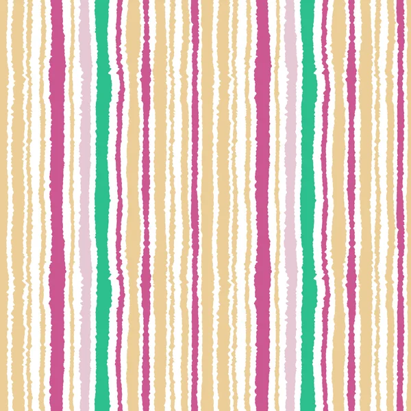 Seamless striped pattern. Vertical narrow lines. Torn paper, shred edge texture. Magenta, white, yellow contrast colored. Vector — Stock Vector