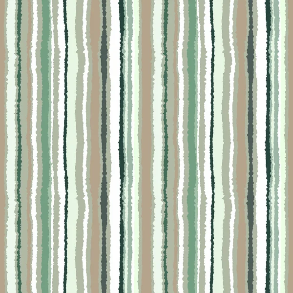 Seamless striped pattern. Vertical narrow lines. Torn paper, shred edge texture. Green, white, olive contrast colored background. Vector — Stockvector