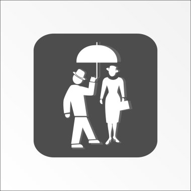People icon. Two person. Meeting, familiarity, friends, love symbol. White sign on dark gray flat button with shadow. Vector