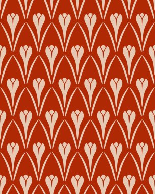 Seamless floral pattern. Crocus vintage background. Flower texture. Red orange contrast colored. Vector