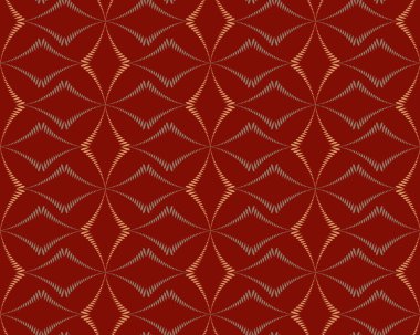 Seamless geometric abstract pattern. Rhombus bands, lines on light brown background. Red dark colored. Vector