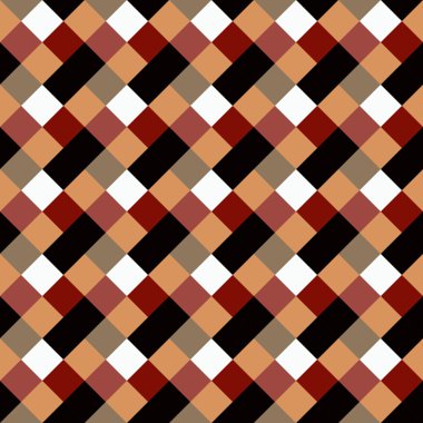 Seamless geometrik kontrol modeli. Çapraz kare, örgü, dokuma satır arkaplanı. Patchwork, rhombus, sendeleyerek doku. Kahverengi, kırmızı, beyaz, gri, çikolata, kahve renkli. Vektör