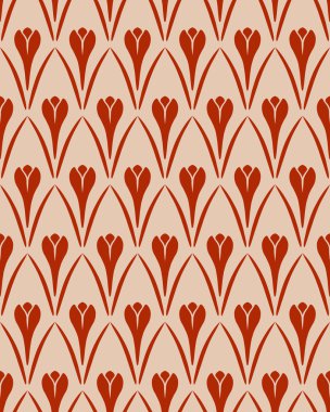 Seamless floral pattern. Crocus vintage background. Flower texture. Red orange contrast colored. Vector