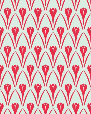 Seamless floral pattern. Flower Crocus vintage background. Saffron herb cuisine texture. Red and light gray contrast colored. Vector