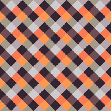 Seamless geometric checked pattern. Diagonal square, woven line background. Rhombus texture. Brown, orange, beige colors. Vector