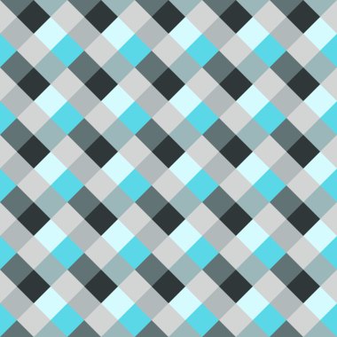 Seamless geometric checked pattern. Diagonal square, woven line background. Patchwork, rhombus, staggered texture. Gray, blue colors. Vector
