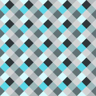 Seamless geometric checked pattern. Diagonal square, woven line background. Patchwork, rhombus, staggered texture. Gray, blue colors. Vector
