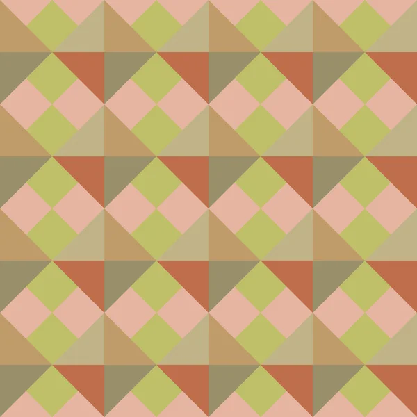 Seamless geometric pattern. Rhomb texture. Diagonal square and triangular background. Autumn, warm, brown, green, olive, terracotta colors. Vector — Stock Vector