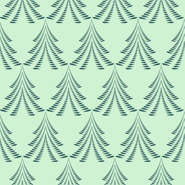 Seamless Christmas pattern. Stylized ornament of trees, firs on light background. Twist silhouettes with laurel leaves. Winter, New Year, nature theme texture. Green colors. Vector — Stockvector