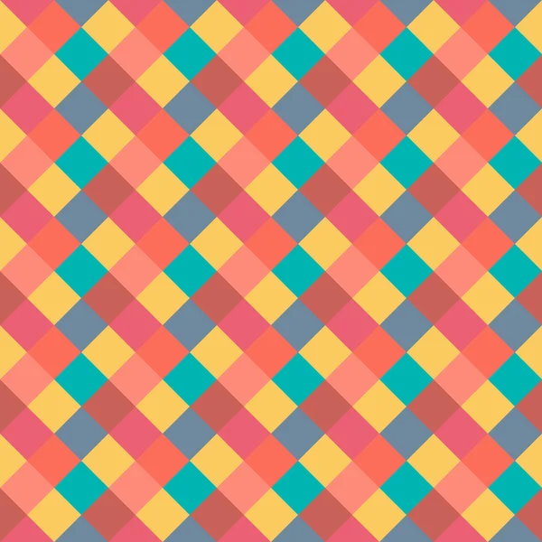 Seamless geometric pattern. Diagonal square, braiding, woven line background. Strapwork texture in warm, brigth, variegated, baby, festival, clown, holiday colors. Rhomb figure texture. Vector