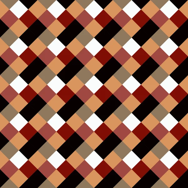 シームレスな幾何学的な模様。編み編みバック グラウンド、斜めの正方形。パッチワーク、菱形、千鳥のテクスチャ。茶色、赤、白、グレー、チョコレート、コーヒー色。ベクトル — ストックベクタ