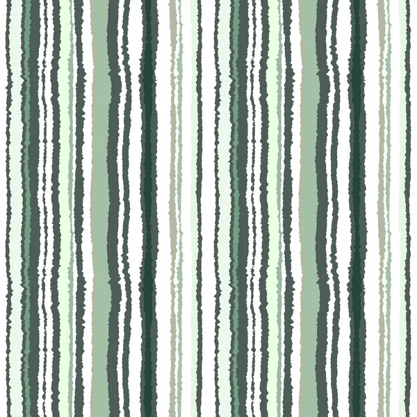 Seamless striped pattern. Vertical narrow lines. Torn paper, shred edge texture. Green, white, olive contrast colored background. Vector — Stock Vector