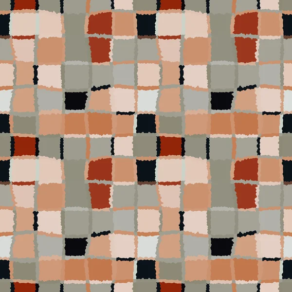 Бесшовная геометрическая мозаика проверена шаблоном. Фоновые прямоугольники и квадраты. Пэтчворк, керамическая текстура. Серый, оранжевый, черный цвета. Тема Уинте. Вектор — стоковый вектор