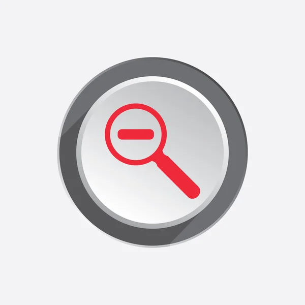 Zoom tool icon. Magnifier glass with minus, search and navigation symbol. Red sign on round three-dimensional white-gray button. Vector — Stock Vector