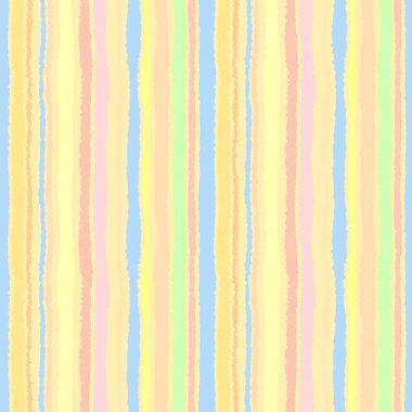 Seamless strip pattern. Vertical lines with torn paper effect. Shred edge background. Summer, warm, yellow, green, olive, terracotta colors. Vector illustration