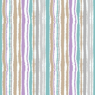 Seamless strip pattern. Vertical lines with torn paper effect. Shred edge background. Pastel colors. Vector illustration