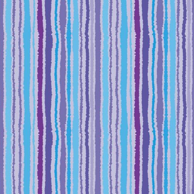 Seamless strip pattern. Vertical lines with torn paper effect. Shred edge background. Blue, lilac, violet colors. Vector illustration