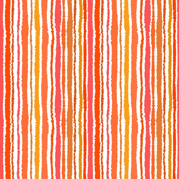 Seamless strip pattern. Vertical lines with torn paper effect. Shred edge background. Summer, warm, yellow, orange, red, tropical colors. Vector illustration — Stockový vektor