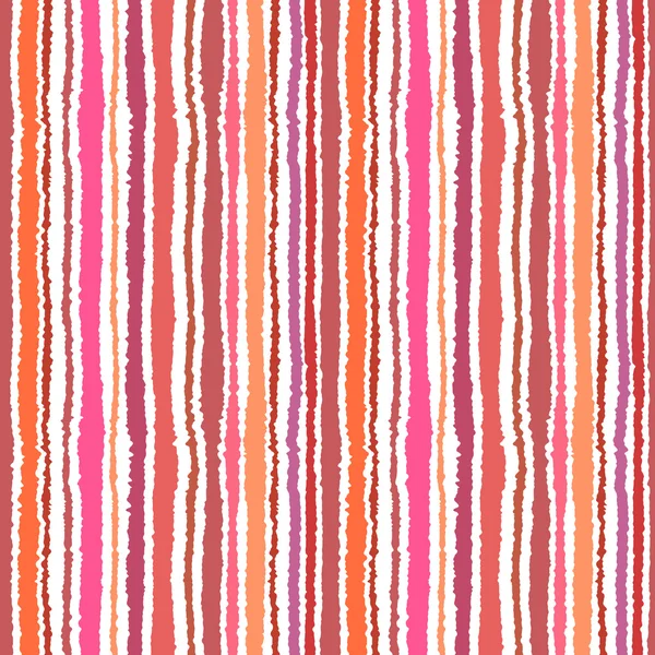 Seamless strip pattern. Vertical lines with torn paper effect. Shred edge background. Summer, warm, red, orange, crimson, tropical colors. Vector illustration — Stock Vector