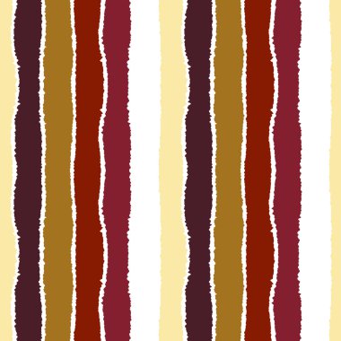 Seamless strip pattern. Vertical lines with torn paper effect. Warm bright contrast brown, orange, white colors. Autumn, winter theme. Vector