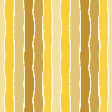 Seamless strip pattern. Vertical lines with torn paper effect. Shred edge background. Summer, warm, yellow, olive, gold, white colors. Vector illustration clipart