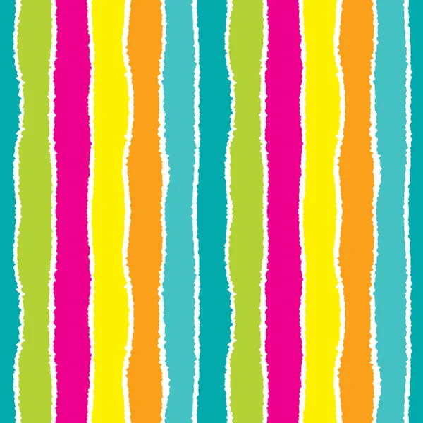 Seamless strip pattern. Vertical lines with torn paper effect. Shred edge background. Summer, warm, yellow, green, olive, orange, blue, magenta, sea, tropical colors. Vector illustration