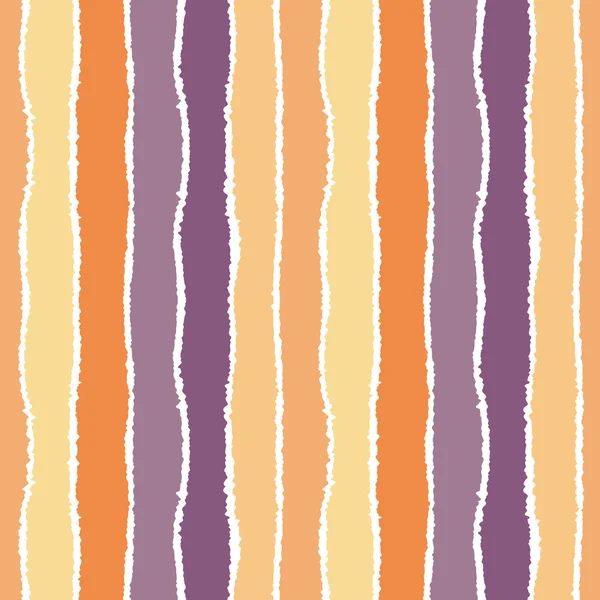 Seamless strip pattern. Vertical lines with torn paper effect. Shred edge background. Summer, warm, lilac, violet, yellow, orange, pastel colors, white colors. Vector