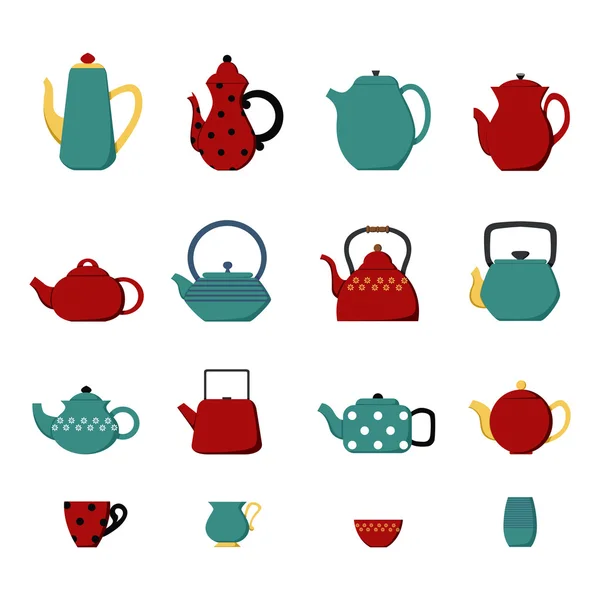 Conjunto de xícara de chá e chaleira — Vetor de Stock