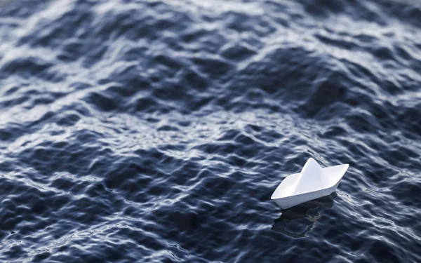 Papper båt i havet — Stockfoto