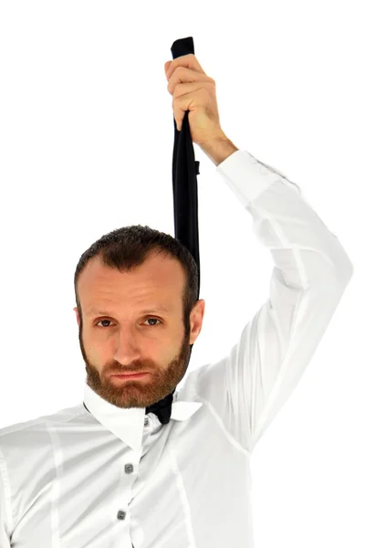 Homem de negócios suicida em branco — Fotografia de Stock