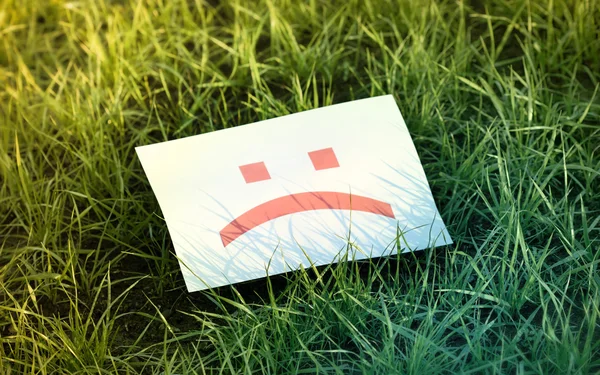 Trauriges Emoticon auf dem Gras — Stockfoto