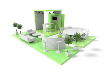 Beyaz 3d render üzerinde Fuar Standı