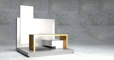 Boş sergi kabini, kopya alanı illüstrasyonu, orijinal tasarım 3D görüntüleme