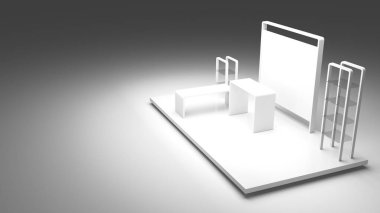 Boş sergi kabini, kopya alanı illüstrasyonu, orijinal tasarım 3D görüntüleme