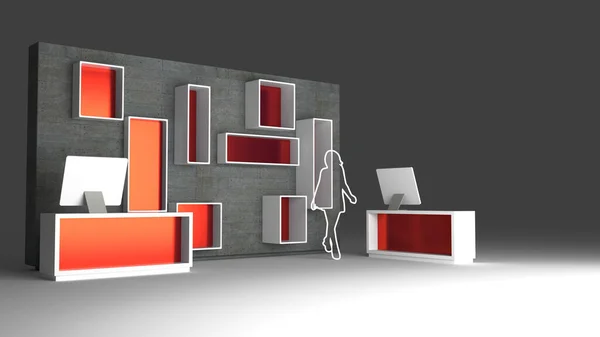 概念零售墙模板 与抽象的人 3D渲染说明 原始设计 — 图库照片