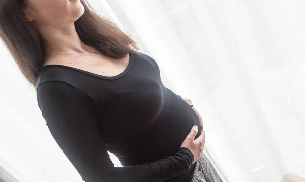 妊娠中の女性 愛と人生の概念 コピースペース付き横幅の広い写真 — ストック写真