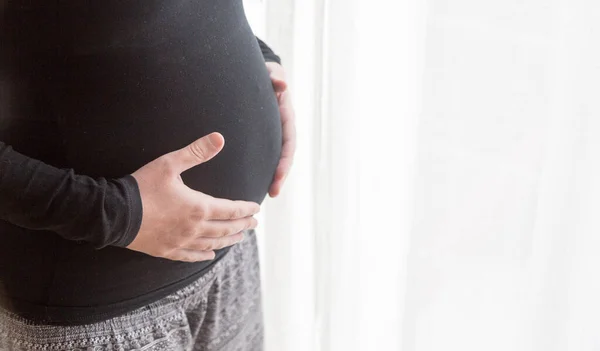 妊娠中の女性 愛と人生の概念 コピースペース付き横幅の広い写真 — ストック写真