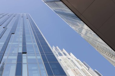 Soyut mimari fotoğraf arkaplanı, mavi renkli fotoğraf.