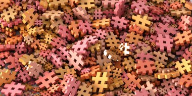 Sonsuz hashtag arkaplanı, 3D görüntüleme, teknoloji ve dijital ortam kavramları