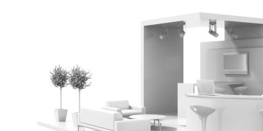 Boş sergi büfesi, fotokopi alanı var. Asıl 3d oluşturma projesi