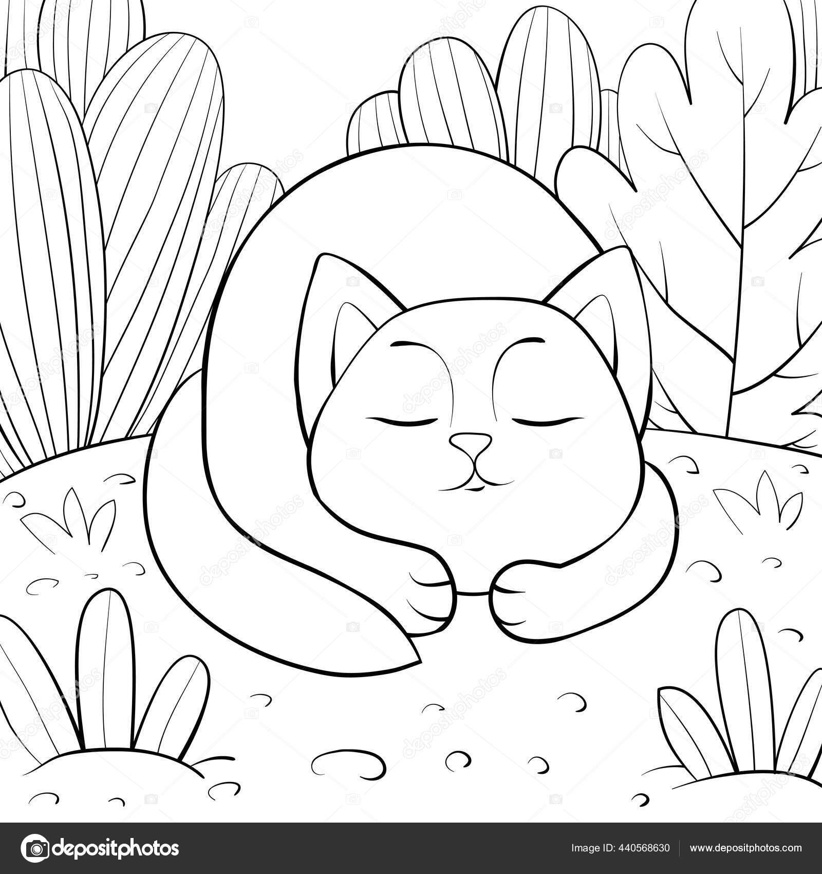 Sebuah Kartun Lucu Tidur Kucing Pada Gambar Latar Belakang Alam Stok Vektor Nonuzza 440568630