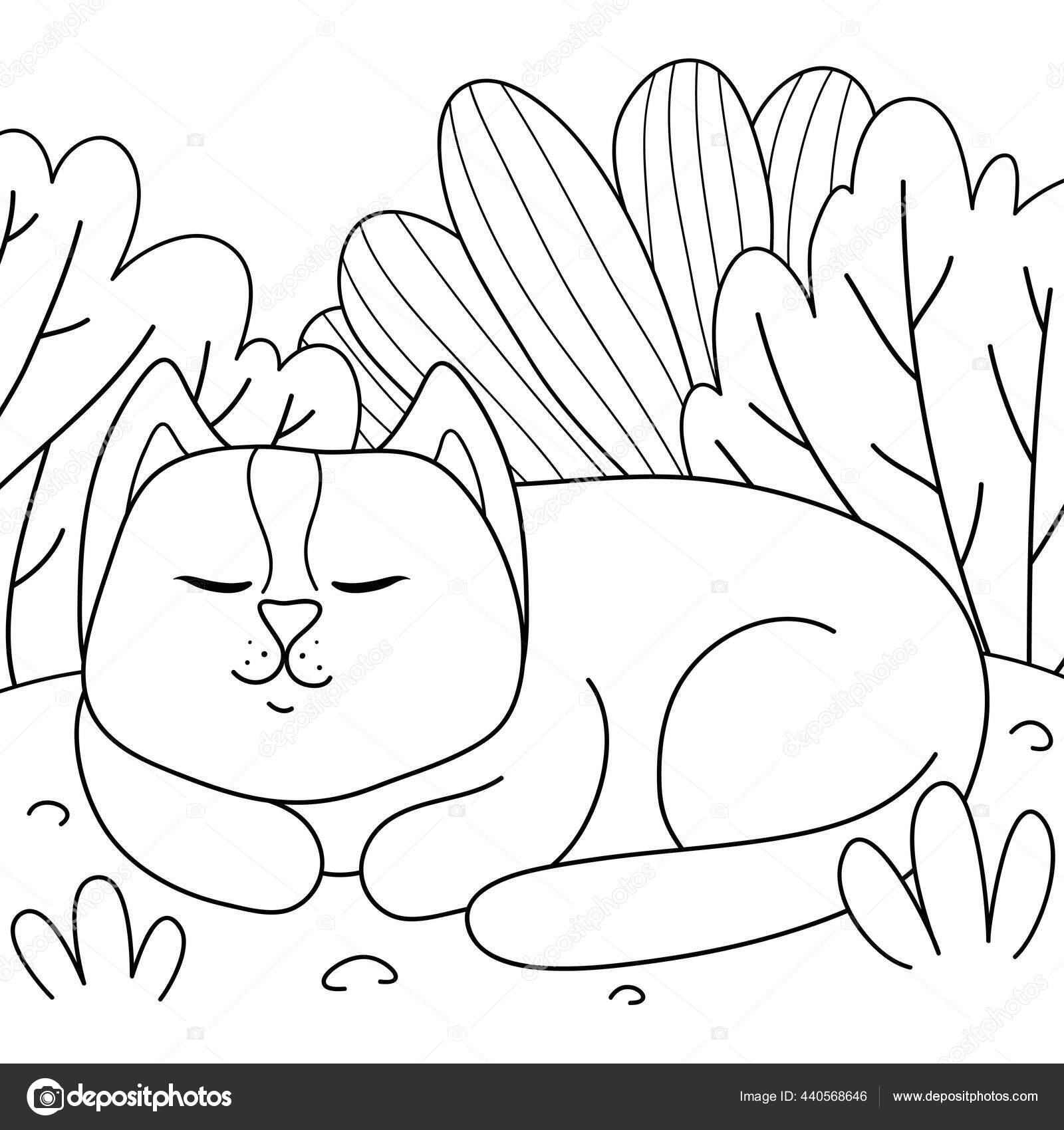 Sebuah Kartun Lucu Tidur Kucing Pada Gambar Latar Belakang Alam Stok Vektor Nonuzza 440568646