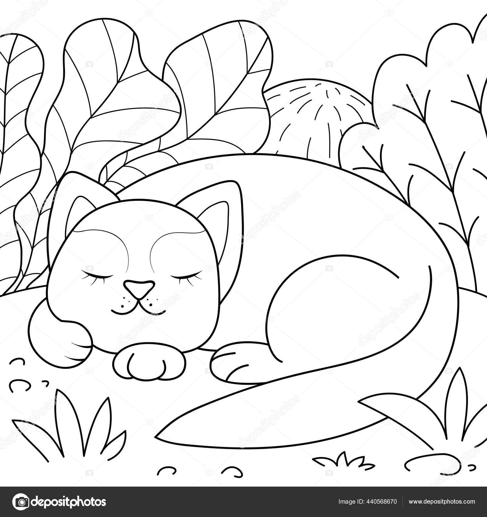 Sebuah Kartun Lucu Tidur Kucing Pada Gambar Latar Belakang Alam Stok Vektor Nonuzza 440568670