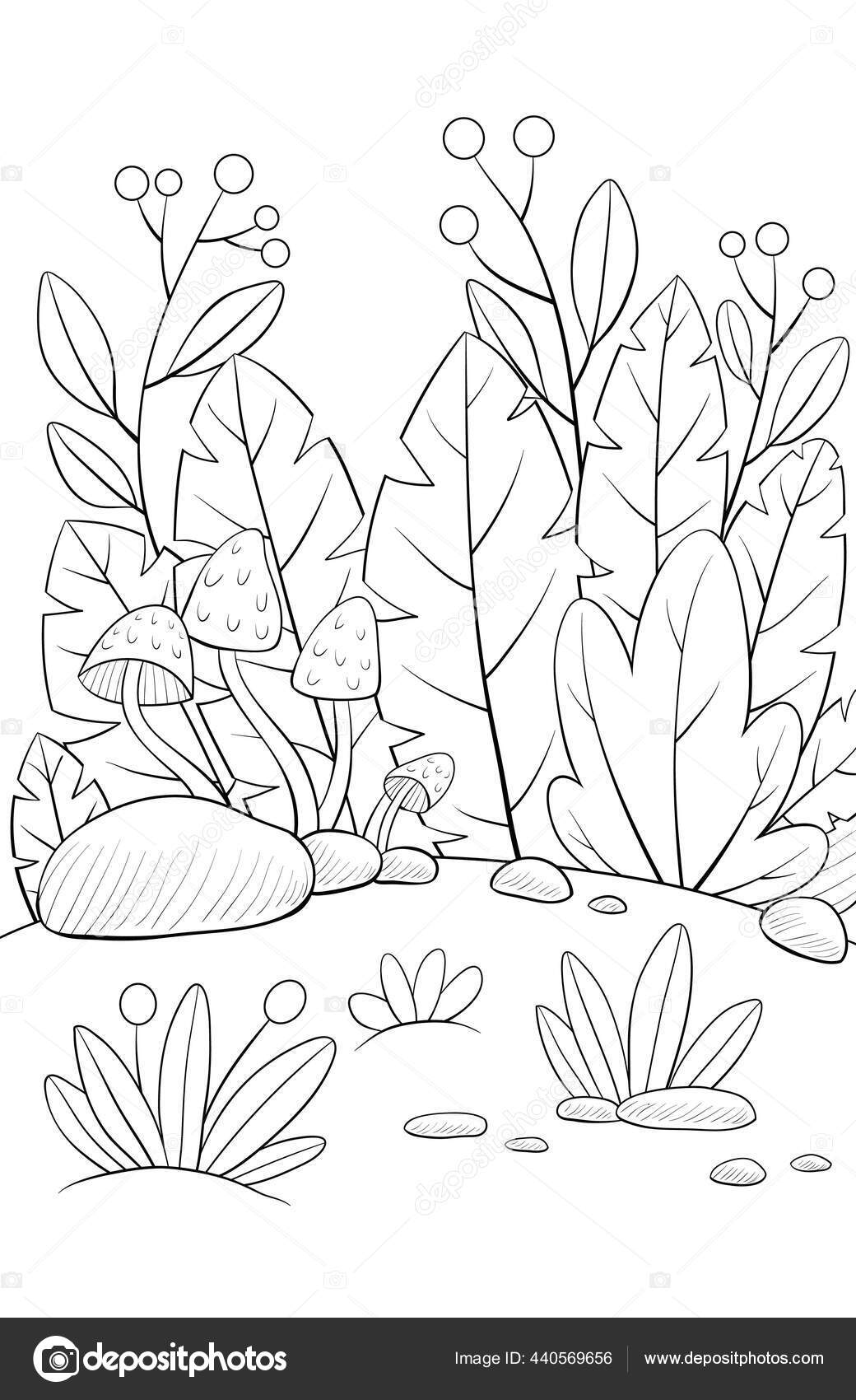 Pemandangan Alam Yang Lucu Dengan Jamur Semak Semak Gambar