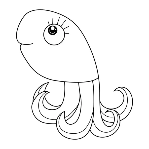 Cute Cartoon Octopus Image Relaxing Activity Line Art Style Illustration — Stock Vector