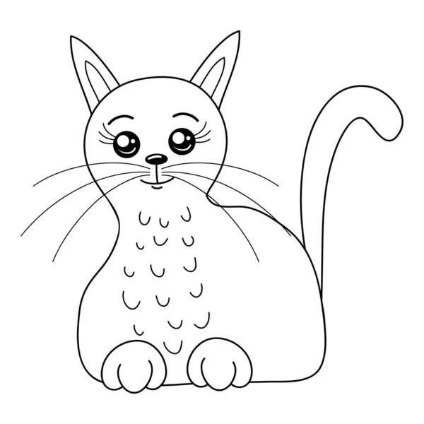 Eine Niedliche Cartoon Katze Bild Für Entspannende Aktivität Line Art — Stockvektor