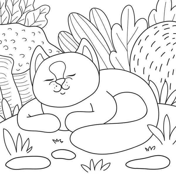 Bonito Desenho Animado Dormindo Gato Natureza Imagem Fundo Para Relaxar — Vetor de Stock