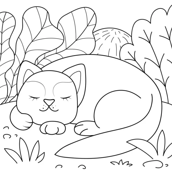 Roztomilý Karikatura Spací Kočka Pozadí Obrázek Přírody Pro Relaxační Aktivity — Stockový vektor
